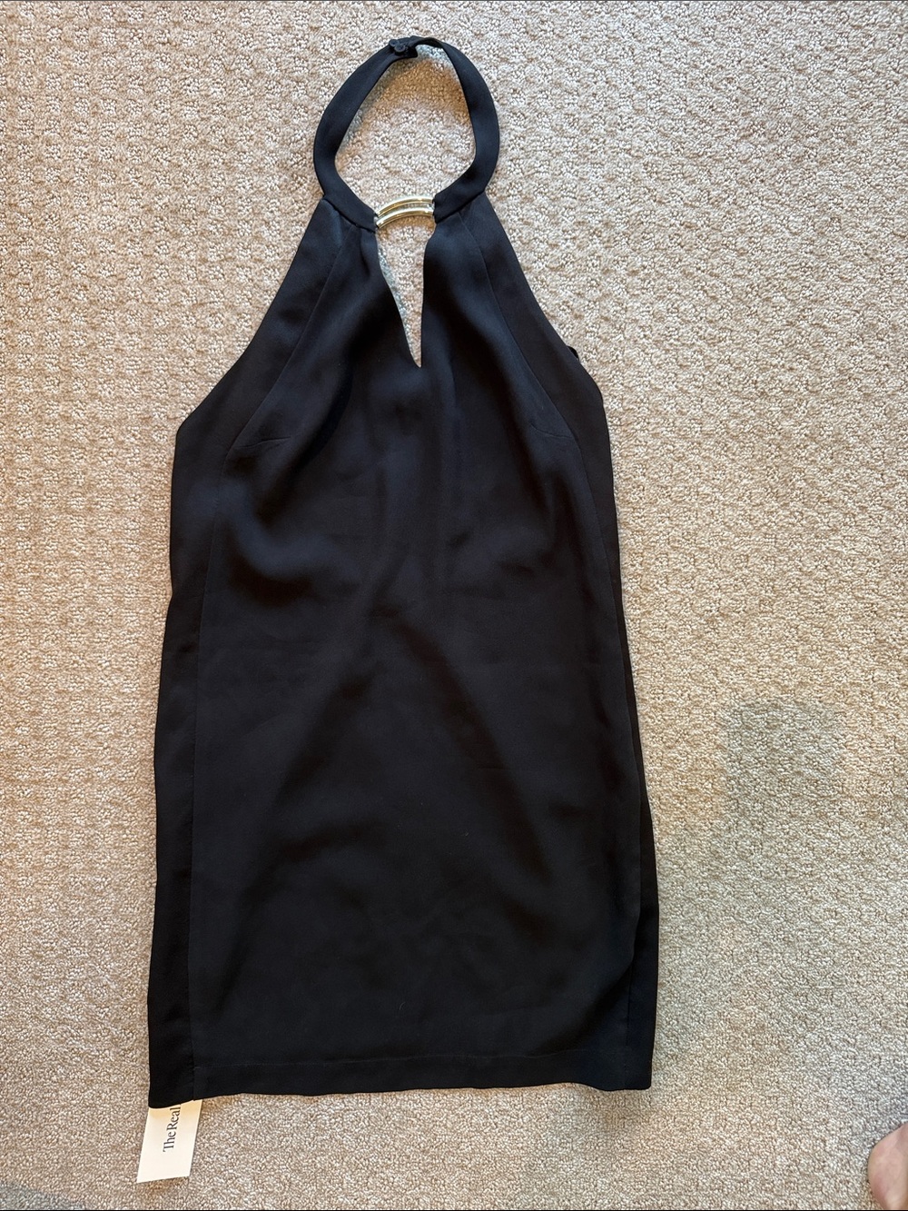 BCBGMaxAzria Black Halter Mini Dress with Gold Ring